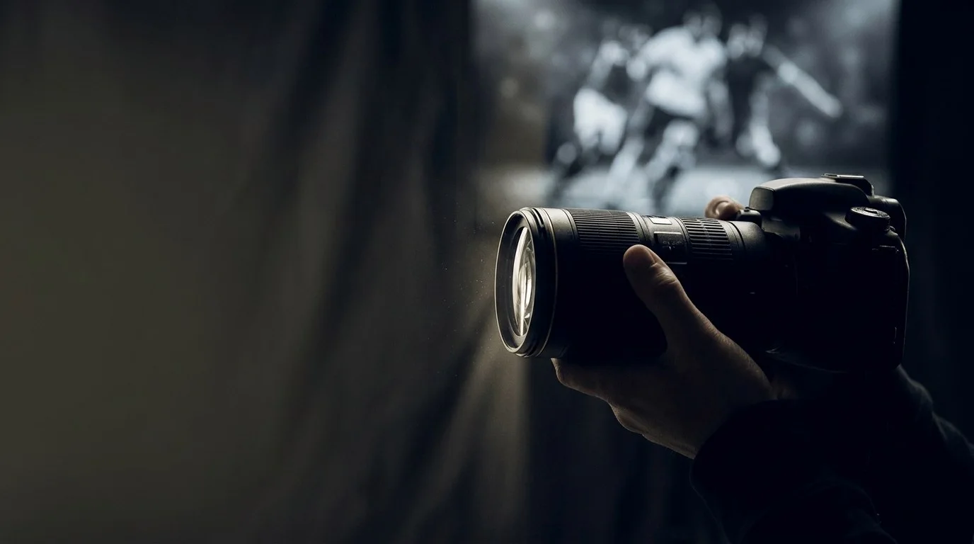Fujifilm XF 50-140mm F2.8 R LM OIS WR tele zoom na czarnym tle ze sceną sportową