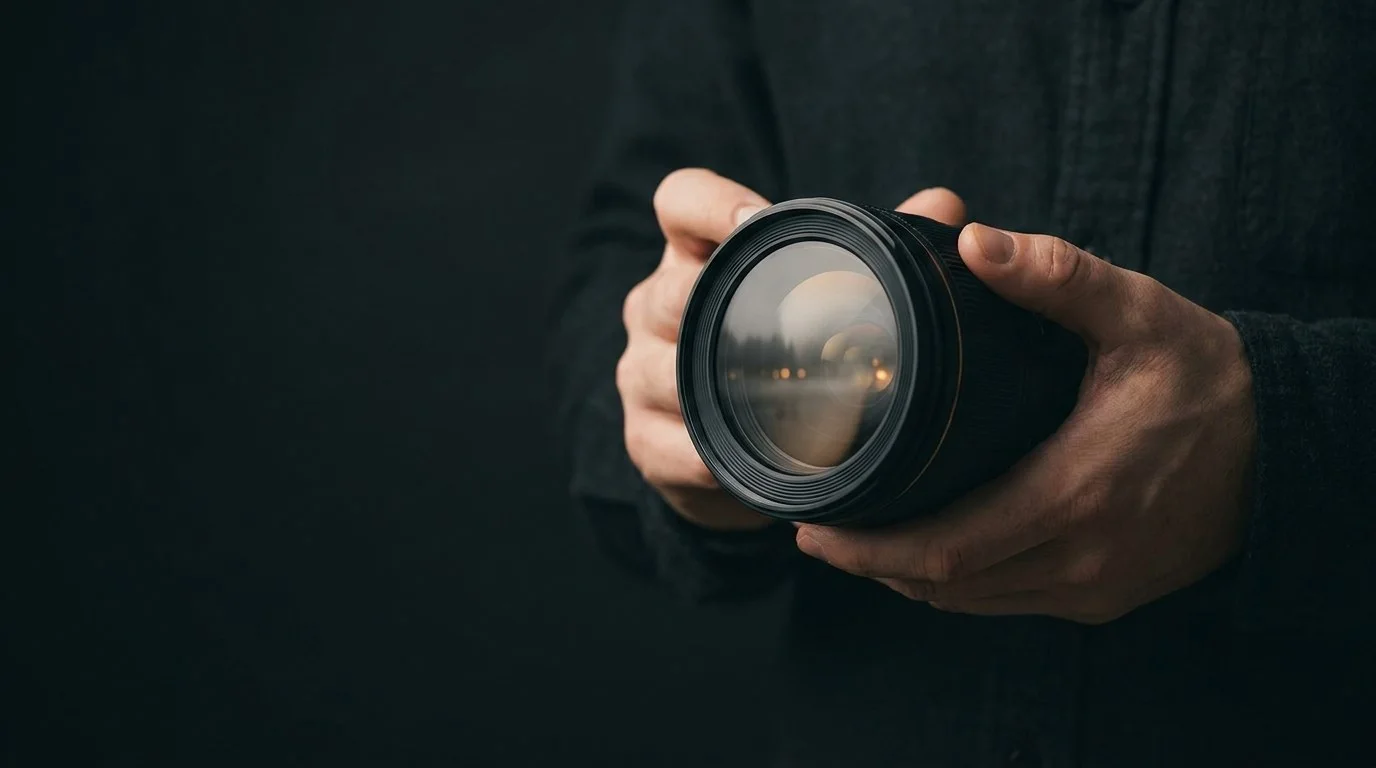 Canon RF 24-70mm F2.8 L IS USM zoom na czarnym tle z rozmytą sceną podróżną